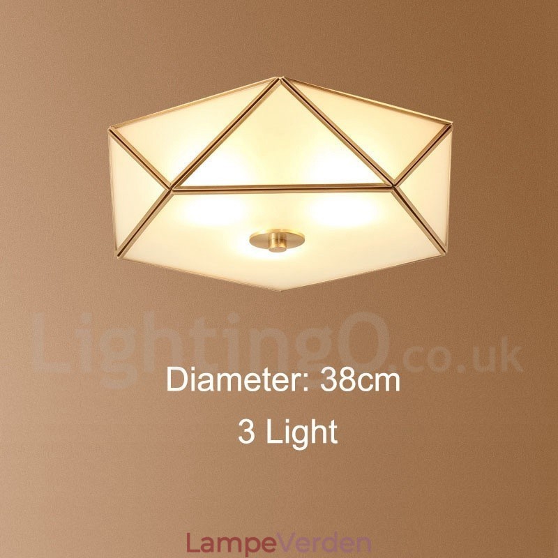 Pure Brass Rustic Lodge Nordic Style Flush Mount Loftslampe med glasskærm