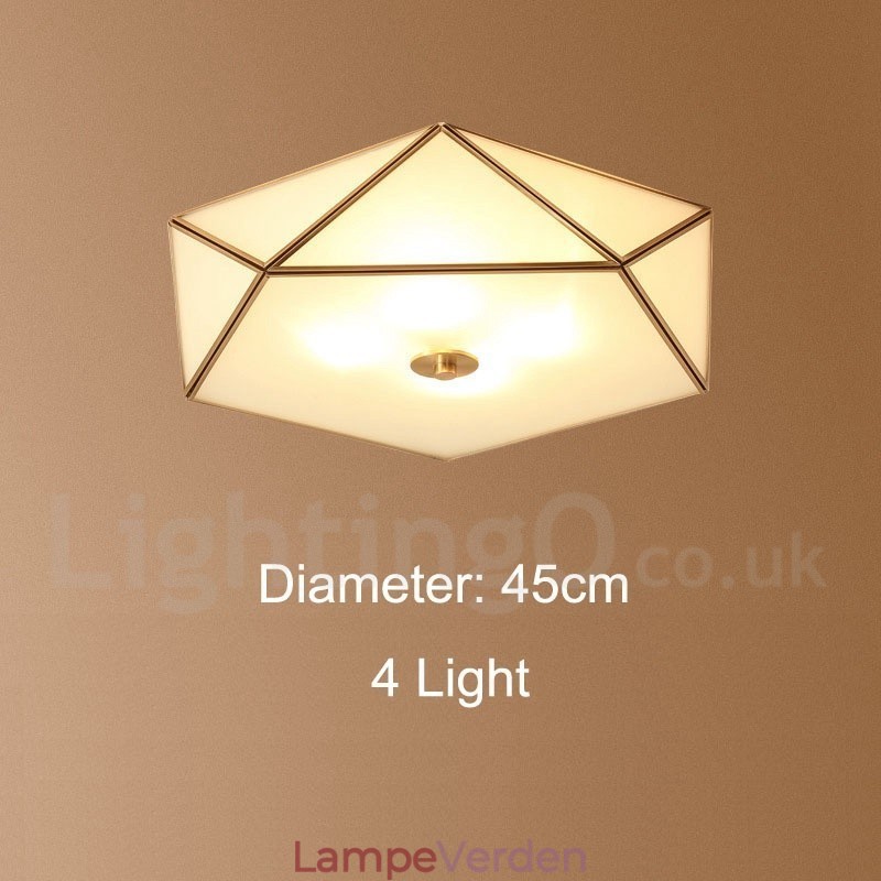 Pure Brass Rustic Lodge Nordic Style Flush Mount Loftslampe med glasskærm
