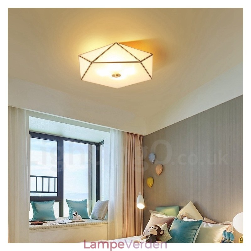 Pure Brass Rustic Lodge Nordic Style Flush Mount Loftslampe med glasskærm