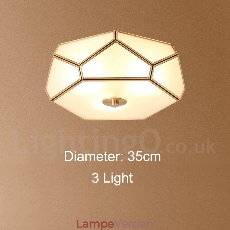 Pure Brass Rustic Lodge Nordic Style Flush Mount Loftslampe med glasskærm