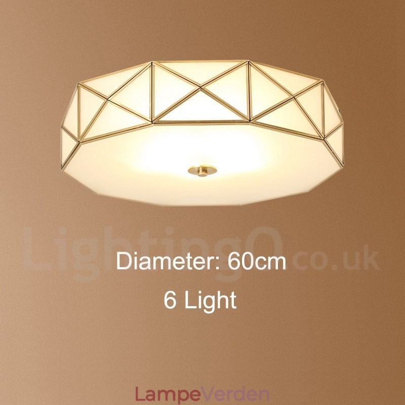Pure Brass Rustic Lodge Nordic Style Flush Mount Loftslampe med glasskærm