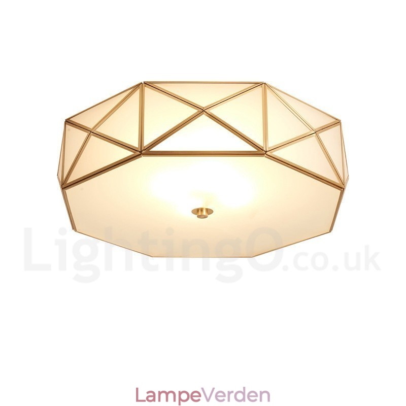 Pure Brass Rustic Lodge Nordic Style Flush Mount Loftslampe med glasskærm