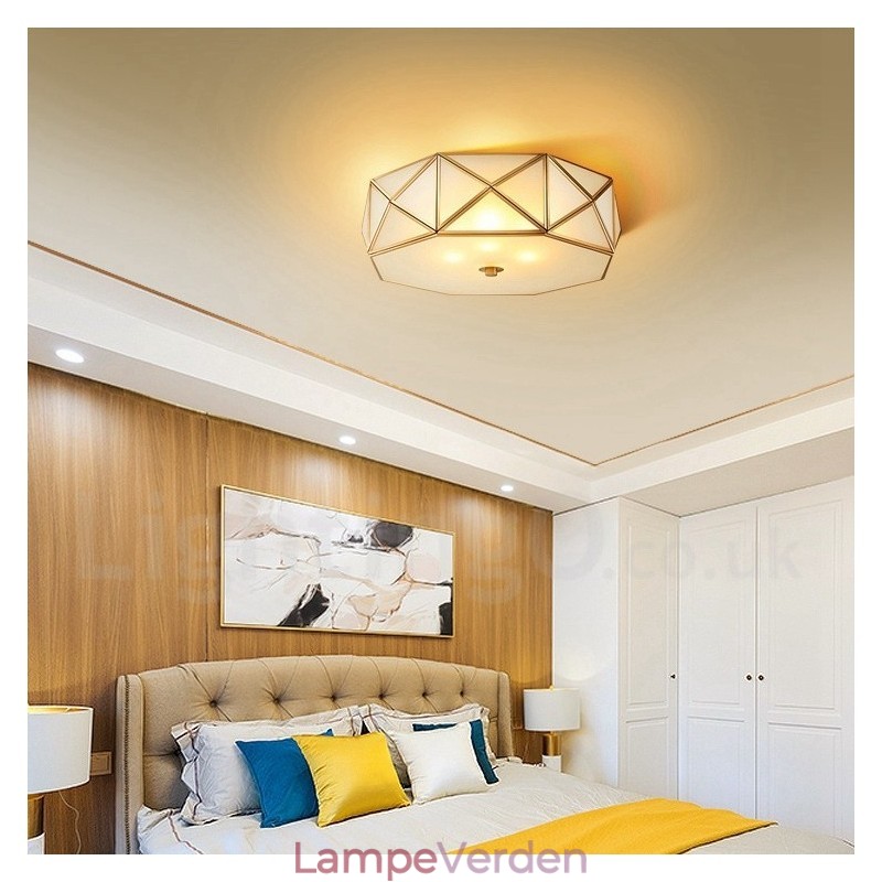 Pure Brass Rustic Lodge Nordic Style Flush Mount Loftslampe med glasskærm