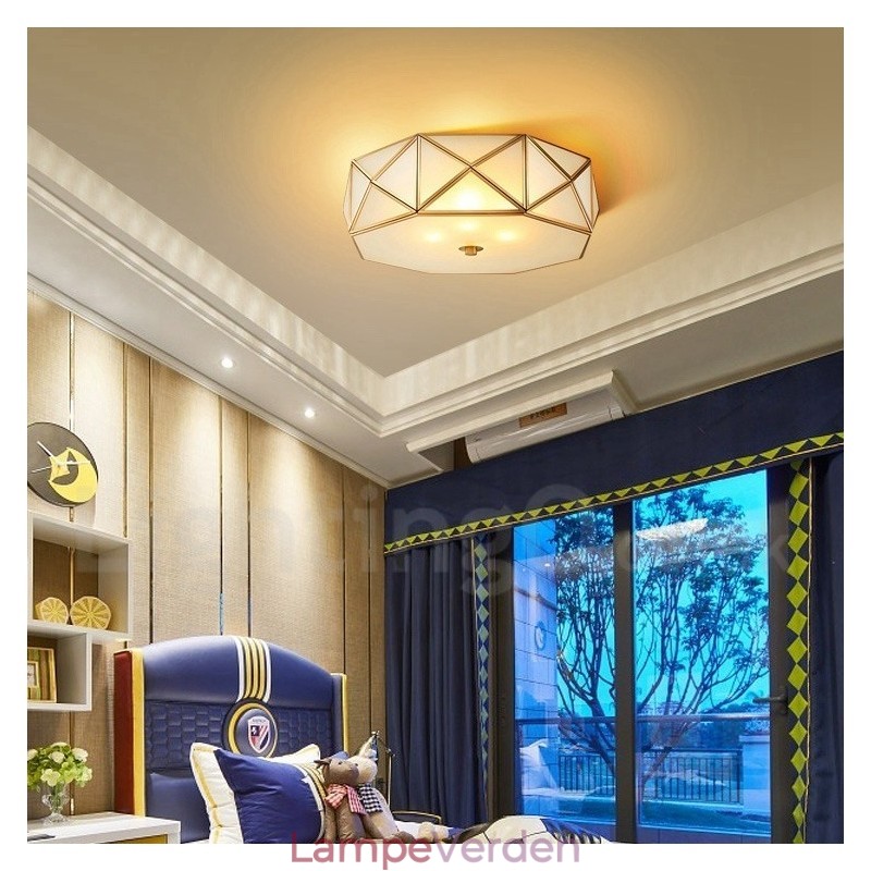 Pure Brass Rustic Lodge Nordic Style Flush Mount Loftslampe med glasskærm
