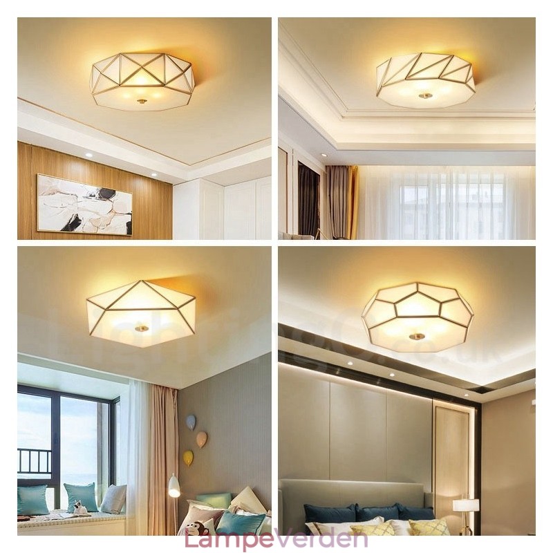 Pure Brass Rustic Lodge Nordic Style Flush Mount Loftslampe med glasskærm