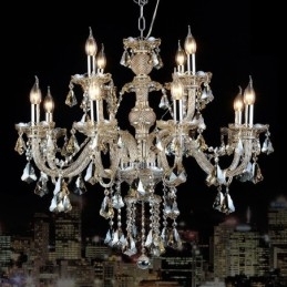 12 lys Retro Cognac farve K9 Crystal Moderne lysekrone