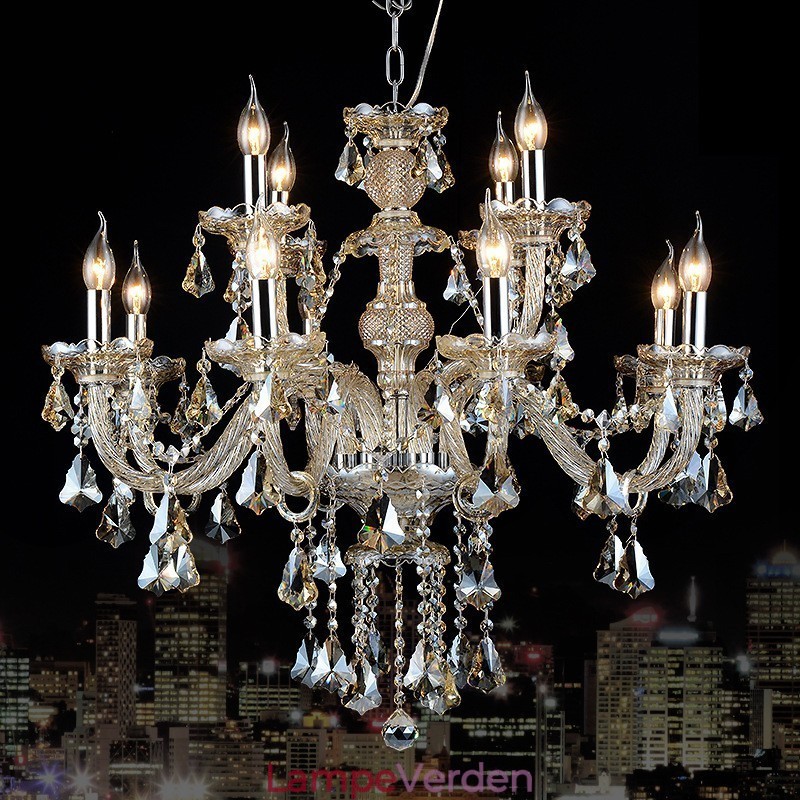 12 lys Retro Cognac farve K9 Crystal Moderne lysekrone
