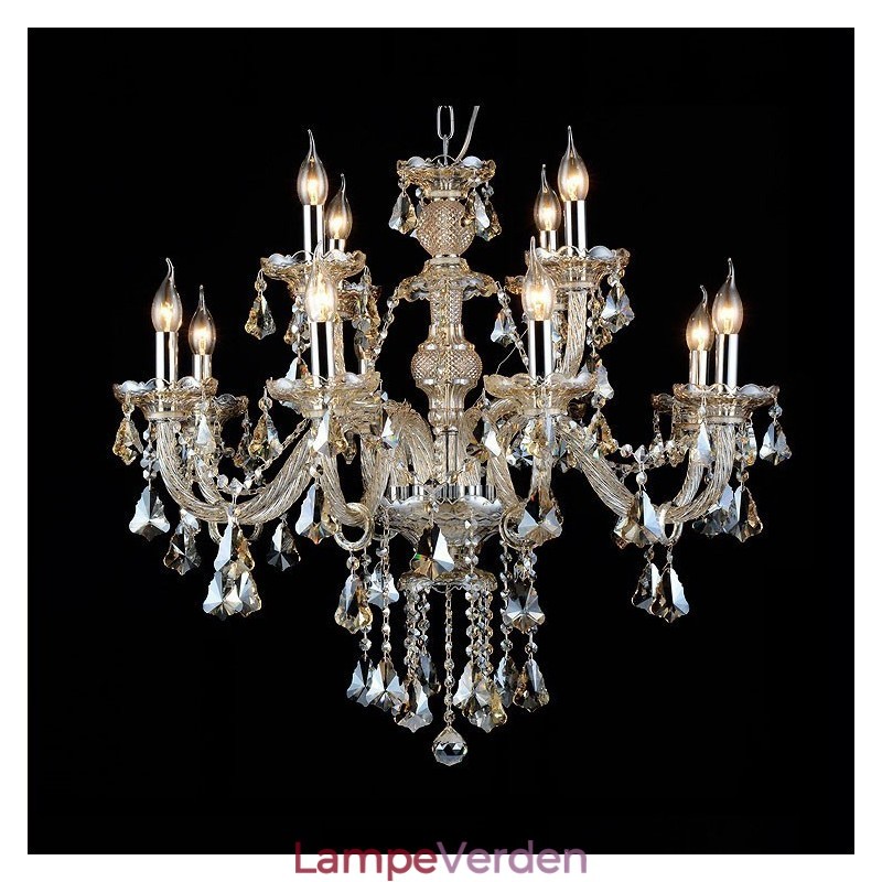 12 lys Retro Cognac farve K9 Crystal Moderne lysekrone