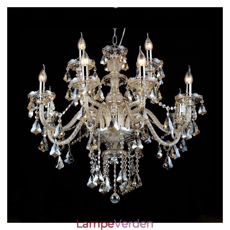 12 lys Retro Cognac farve K9 Crystal Moderne lysekrone