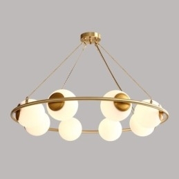 Rustik Lodge Rund Lysekrone i Pure Brass Bean Style med hvide nuancer