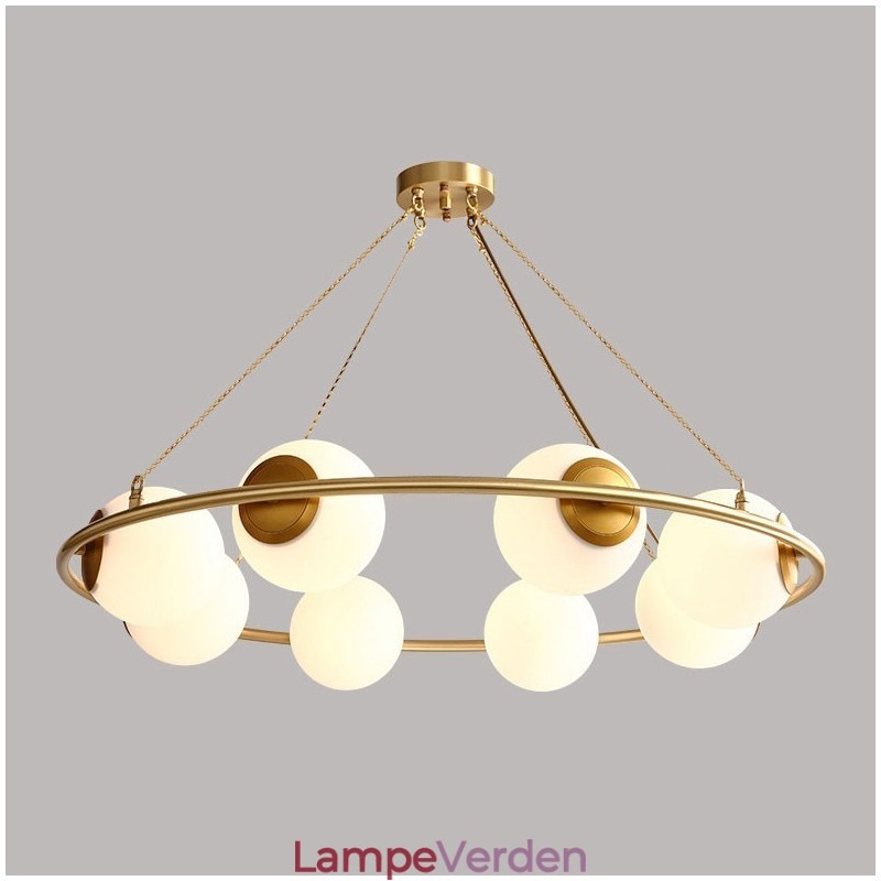 Rustik Lodge Rund Lysekrone i Pure Brass Bean Style med hvide nuancer