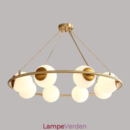 Rustik Lodge Rund Lysekrone i Pure Brass Bean Style med hvide nuancer Rustik Lodge Rund Lysekrone i Pure Brass Bean Style med hvide nuancer
