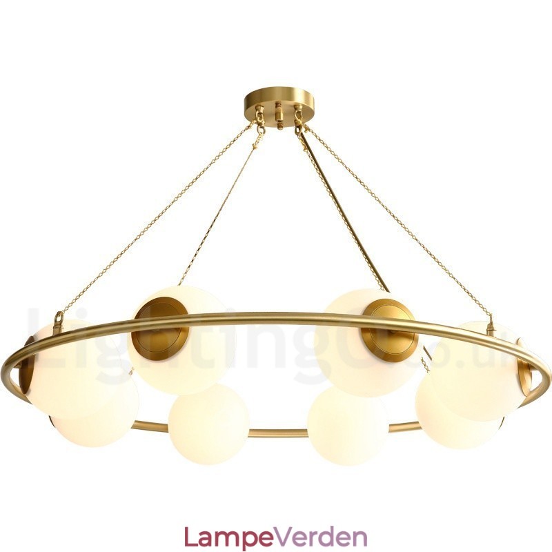 Rustik Lodge Rund Lysekrone i Pure Brass Bean Style med hvide nuancer