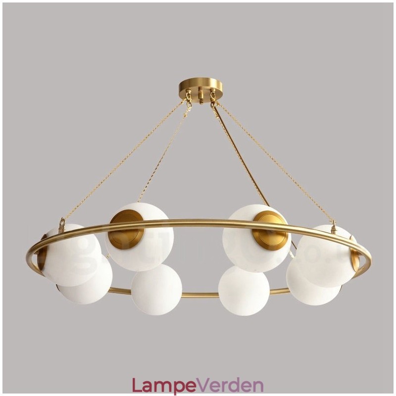 Rustik Lodge Rund Lysekrone i Pure Brass Bean Style med hvide nuancer