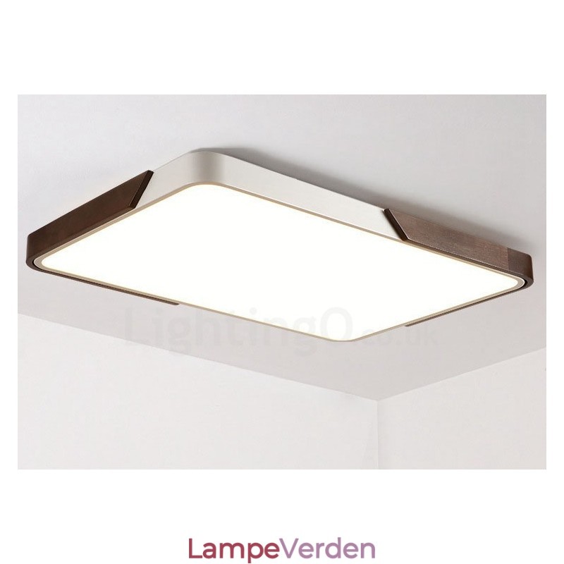 Retro valnød farve træ Ultratyndt rektangel, dæmpbare loftslamper med akrylskærm kan også bruges som væglampe