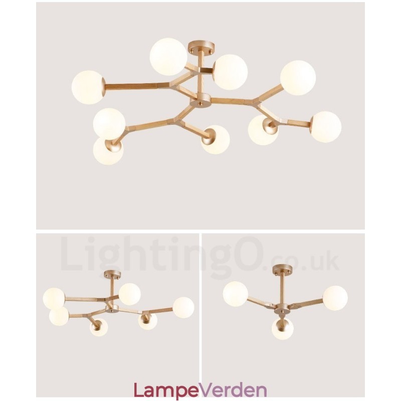Træ Nordisk Moderne Magic Bean Træ Molecular lysekrone med glasskærme