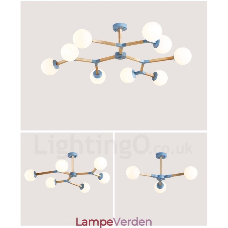Træ Nordisk Moderne Magic Bean Træ Molecular lysekrone med glasskærme
