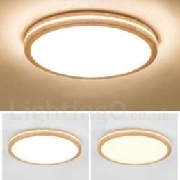 Dæmpbar rund træ med linse Moderne moderne nordisk stil flush Mount træloftslampe med akrylskærm og fjernbetjening kan også bruges som væglampe