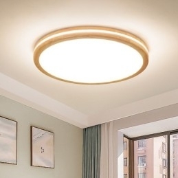 Dæmpbar rund træ med linse Moderne moderne nordisk stil flush Mount træloftslampe med akrylskærm og fjernbetjening kan også bruges som væglampe