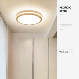 Dæmpbar rund træ med linse Moderne moderne nordisk stil flush Mount træloftslampe med akrylskærm og fjernbetjening kan også bruges som væglampe