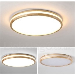 Dæmpbar rund træ med linse Moderne moderne nordisk stil flush Mount træloftslampe med akrylskærm og fjernbetjening kan også bruges som væglampe