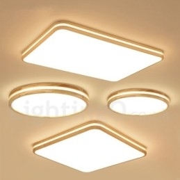 Dæmpbar rund træ med linse Moderne moderne nordisk stil flush Mount træloftslampe med akrylskærm og fjernbetjening kan også bruges som væglampe