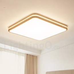Firkantet træ med linse Moderne moderne nordisk stil flush Mount træloftslampe med akrylskærm og fjernbetjening kan også bruges som væglampe