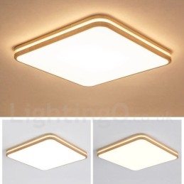 Firkantet træ med linse Moderne moderne nordisk stil flush Mount træloftslampe med akrylskærm og fjernbetjening kan også bruges som væglampe