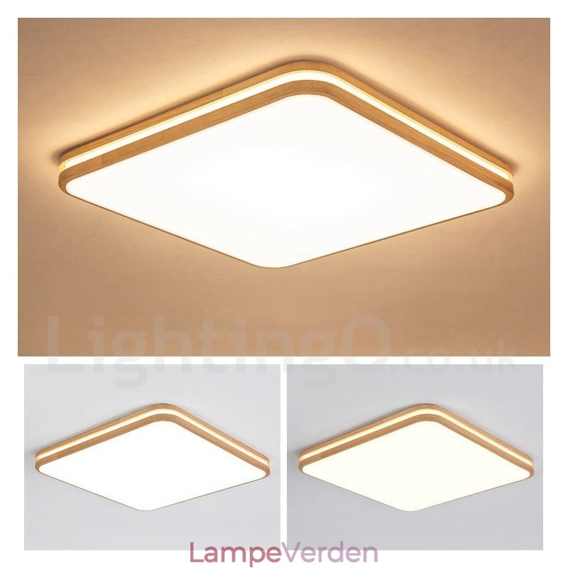 Firkantet træ med linse Moderne moderne nordisk stil flush Mount træloftslampe med akrylskærm og fjernbetjening kan også bruges som væglampe