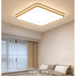 Firkantet træ med linse Moderne moderne nordisk stil flush Mount træloftslampe med akrylskærm og fjernbetjening kan også bruges som væglampe