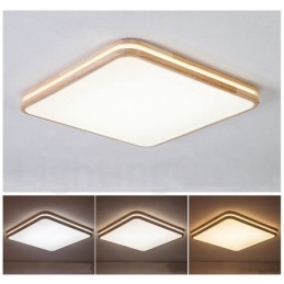 Firkantet træ med linse Moderne moderne nordisk stil flush Mount træloftslampe med akrylskærm og fjernbetjening kan også bruges som væglampe