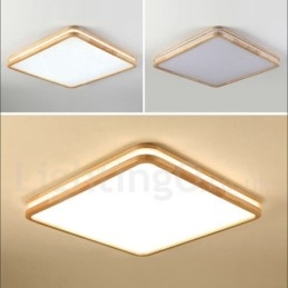Firkantet træ med linse Moderne moderne nordisk stil flush Mount træloftslampe med akrylskærm og fjernbetjening kan også bruges som væglampe