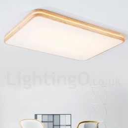 Dæmpbar rektangel af træ med linse Moderne moderne nordisk stil flush-mount træloftslampe med akrylskærm og fjernbetjening kan også bruges som væglampe