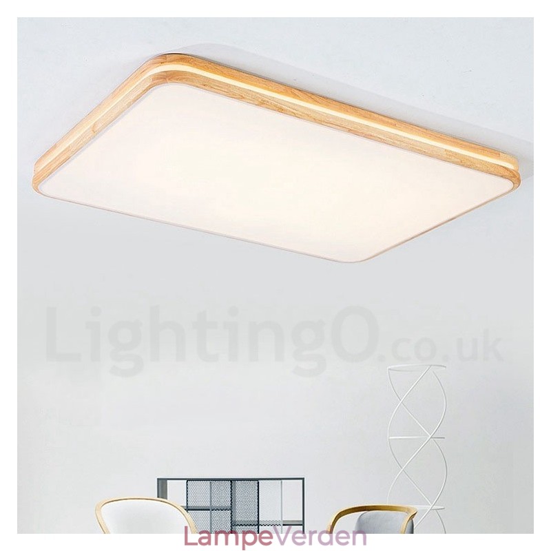 Dæmpbar rektangel af træ med linse Moderne moderne nordisk stil flush-mount træloftslampe med akrylskærm og fjernbetjening kan også bruges som væglampe