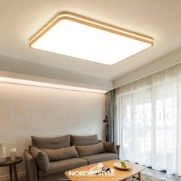 Dæmpbar rektangel af træ med linse Moderne moderne nordisk stil flush-mount træloftslampe med akrylskærm og fjernbetjening kan også bruges som væglampe