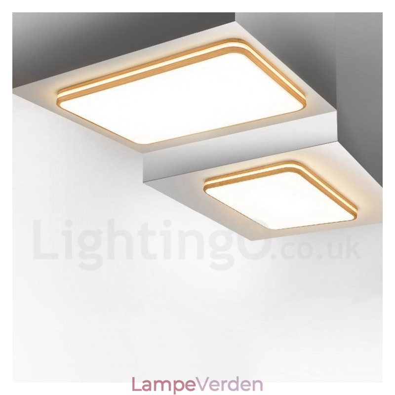 Dæmpbar rektangel af træ med linse Moderne moderne nordisk stil flush-mount træloftslampe med akrylskærm og fjernbetjening kan også bruges som væglampe