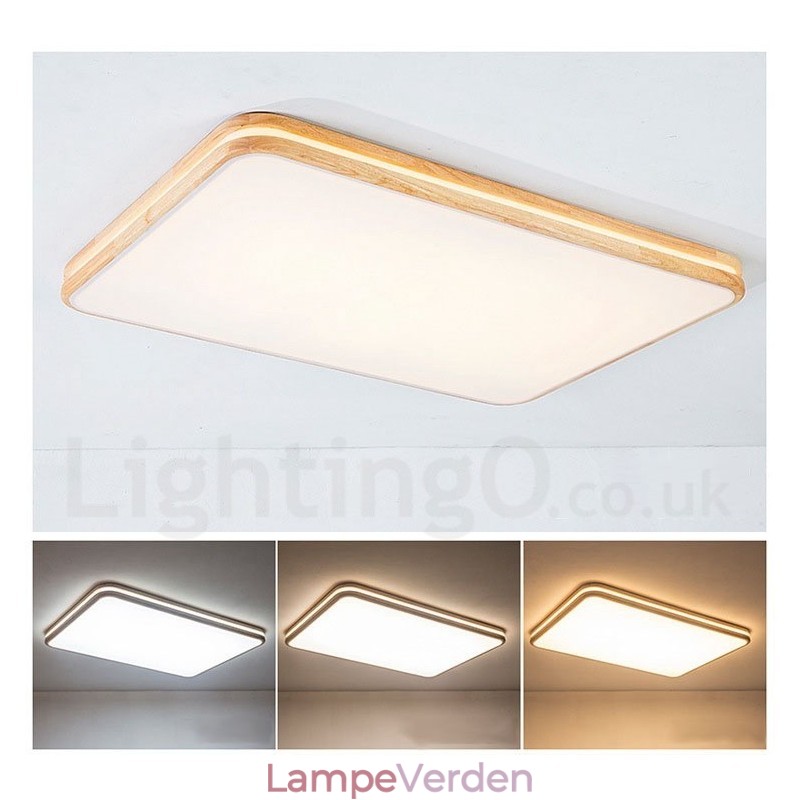 Dæmpbar rektangel af træ med linse Moderne moderne nordisk stil flush-mount træloftslampe med akrylskærm og fjernbetjening kan også bruges som væglampe