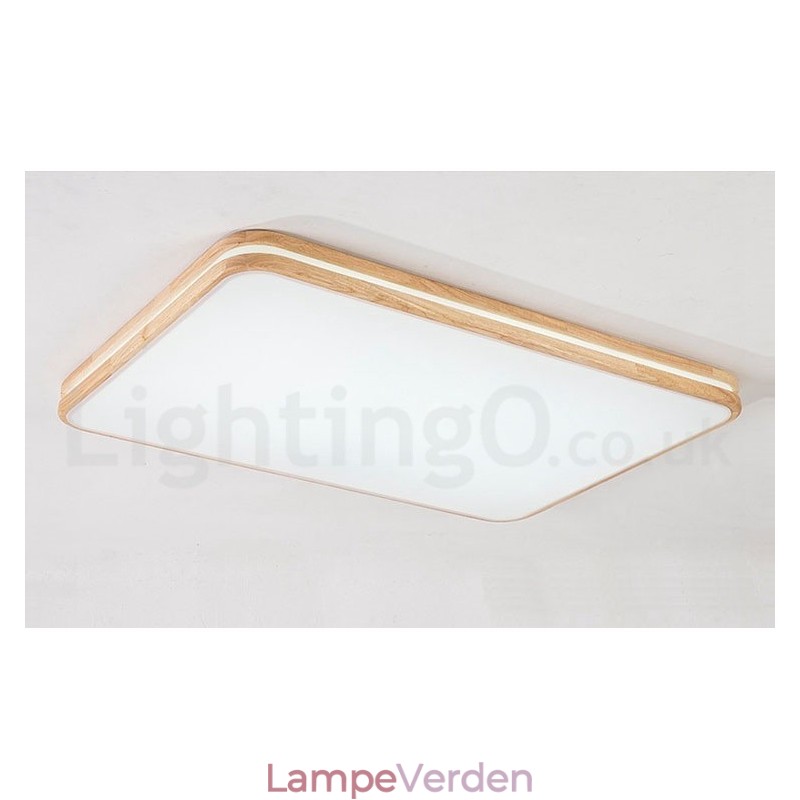 Dæmpbar rektangel af træ med linse Moderne moderne nordisk stil flush-mount træloftslampe med akrylskærm og fjernbetjening kan også bruges som væglampe