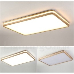 Dæmpbar rektangel af træ med linse Moderne moderne nordisk stil flush-mount træloftslampe med akrylskærm og fjernbetjening kan også bruges som væglampe