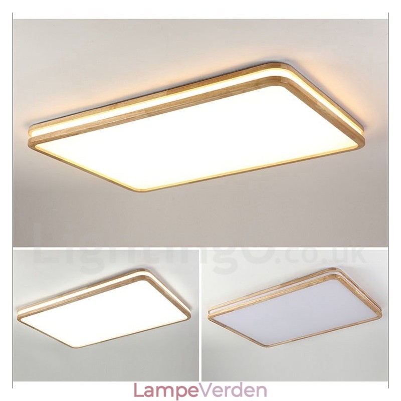 Dæmpbar rektangel af træ med linse Moderne moderne nordisk stil flush-mount træloftslampe med akrylskærm og fjernbetjening kan også bruges som væglampe