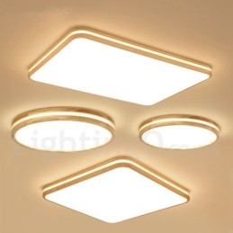 Dæmpbar rektangel af træ med linse Moderne moderne nordisk stil flush-mount træloftslampe med akrylskærm og fjernbetjening kan også bruges som væglampe