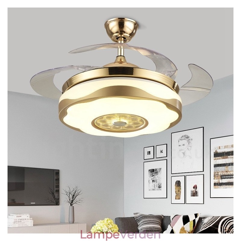 108 cm (42") 91 cm (36") Moderne moderne fjernbetjening Guldfarvet loftsventilatorlys med akrylskærm Mute ren kobbermotor