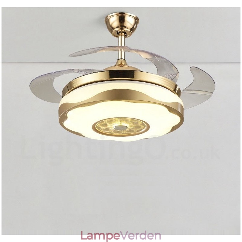 108 cm (42") 91 cm (36") Moderne moderne fjernbetjening Guldfarvet loftsventilatorlys med akrylskærm Mute ren kobbermotor