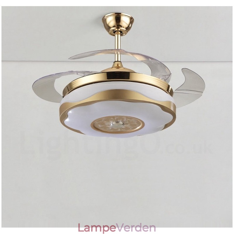 108 cm (42") 91 cm (36") Moderne moderne fjernbetjening Guldfarvet loftsventilatorlys med akrylskærm Mute ren kobbermotor