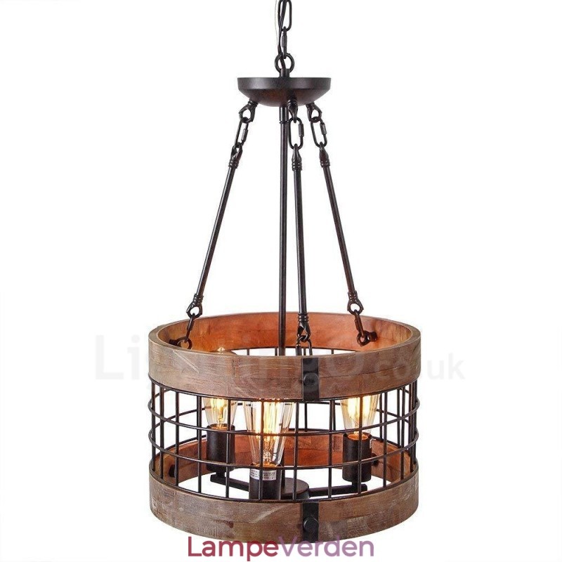 3 lys tromle vintage træ lysekrone industriel vind loft træ lineær vedhæng belysning
