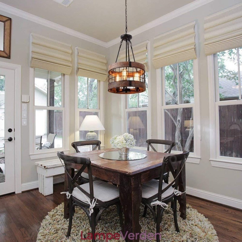 3 lys tromle vintage træ lysekrone industriel vind loft træ lineær vedhæng belysning