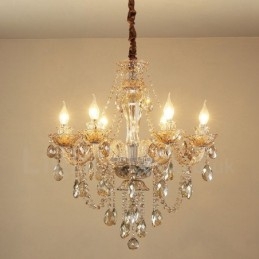 6 lys cognac farve elegant krystal stearinlys lysekrone