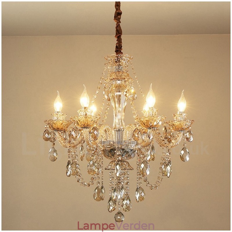6 lys cognac farve elegant krystal stearinlys lysekrone