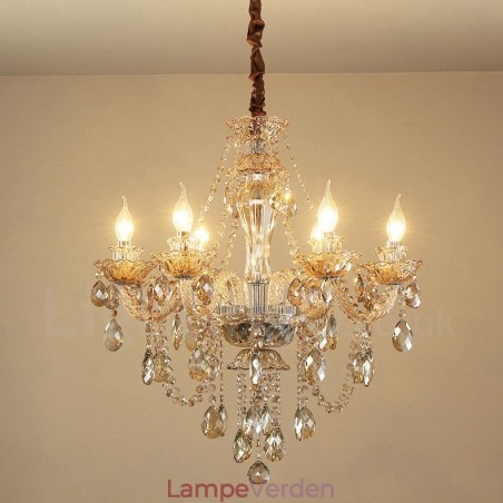 6 lys cognac farve elegant krystal stearinlys lysekrone 6 lys cognac farve elegant krystal stearinlys lysekrone