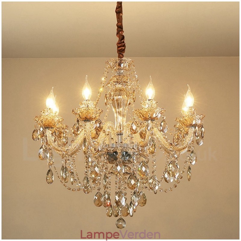 8 lys cognac farve elegant krystal stearinlys lysekrone